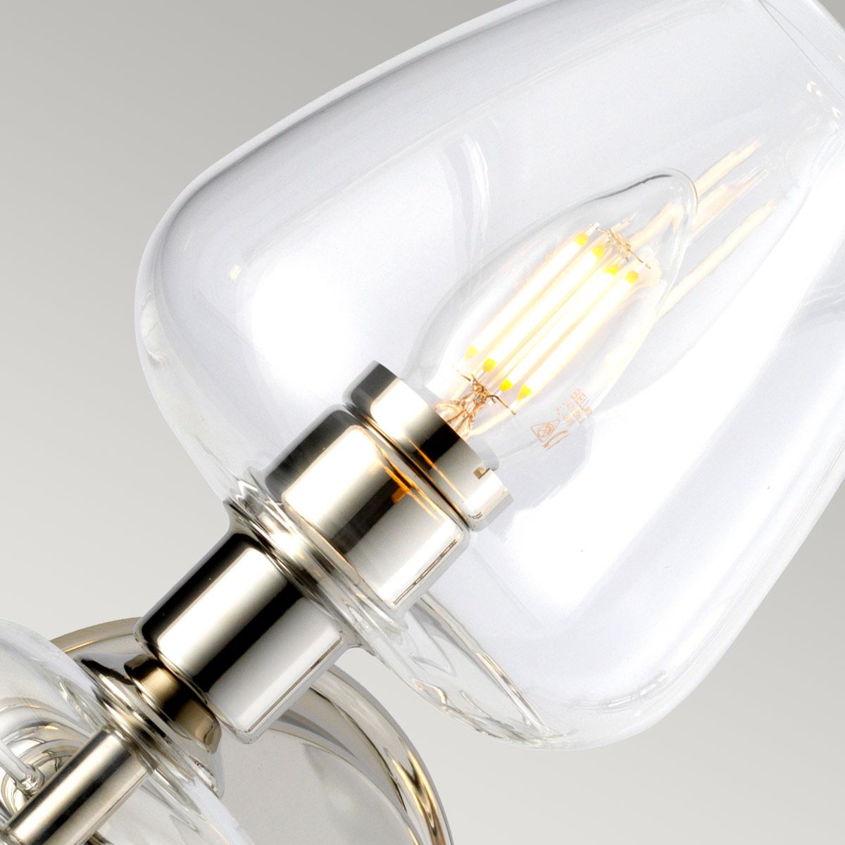 Wandleuchte Armand, 2 Lichter, poliertes Nickel, mit klaren Glasschirmen