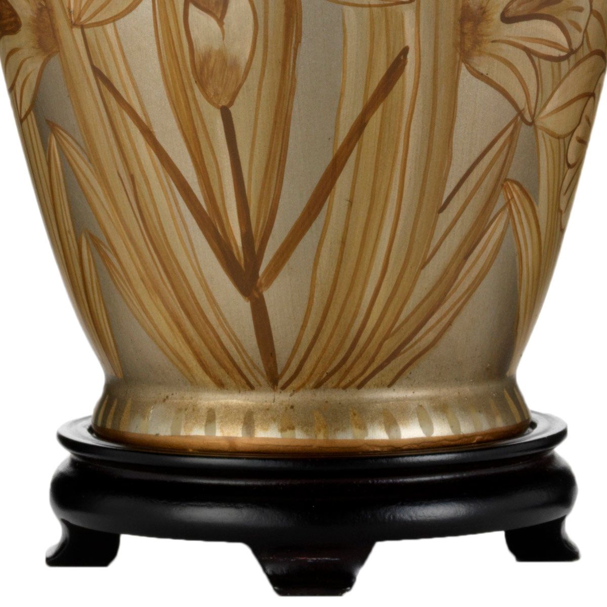Tischlampe Dian mit 1 Licht und hohem Empire-Schirm - Silber und Gold mit Elfenbein mit schwarzem und goldenem Schirmrand