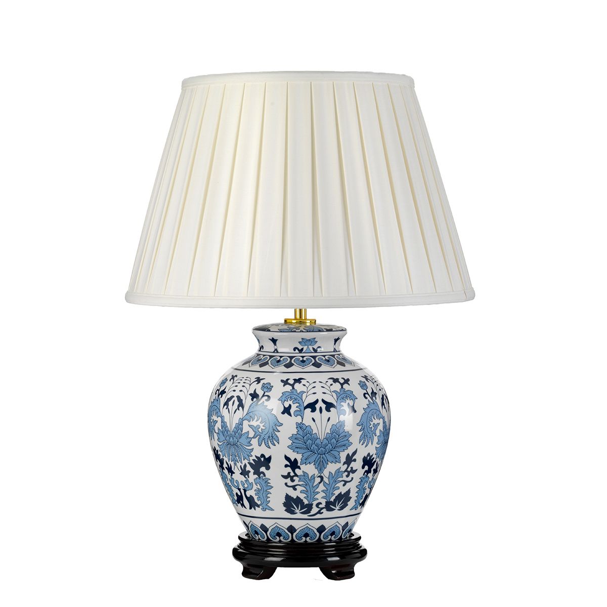 Linyi 1-flammige Tischlampe mit hohem Empire-Schirm - Blau und Weiß mit elfenbeinfarbenem Schirm