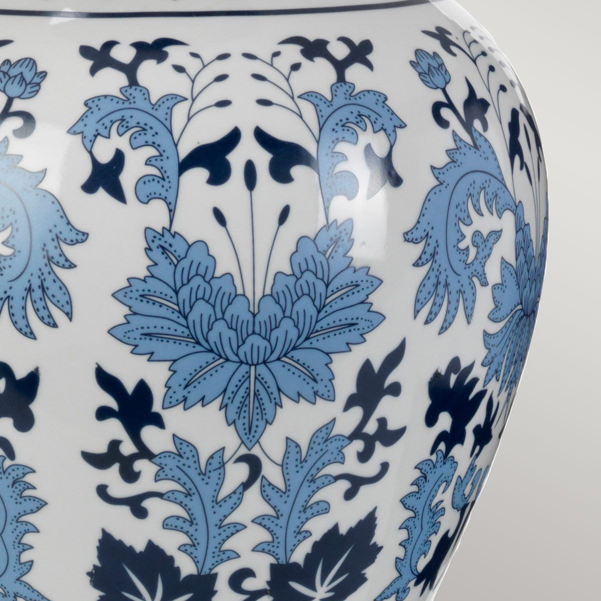 Linyi 1-flammige Tischlampe mit hohem Empire-Schirm - Blau und Weiß mit elfenbeinfarbenem Schirm