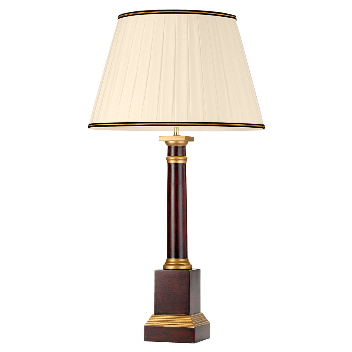 Louviers 1-flammige Tischlampe mit hohem Empire-Schirm - Ochsenblut und Gold mit Elfenbein mit schwarzem und goldenem Schirmrand