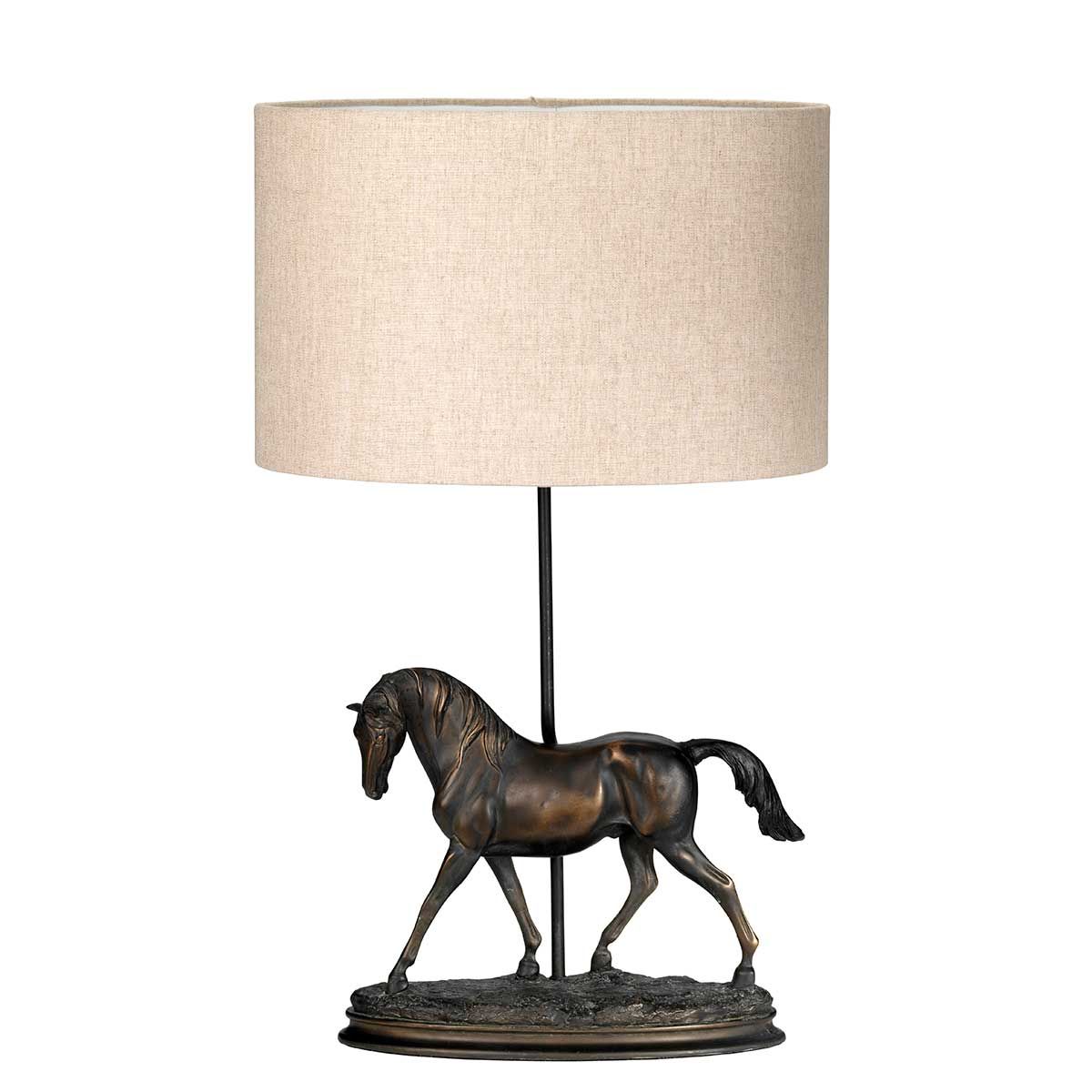Tischlampe Spirit 1-flammig mit ovalem Schirm, Bronzepatina mit natürlichem Schirm