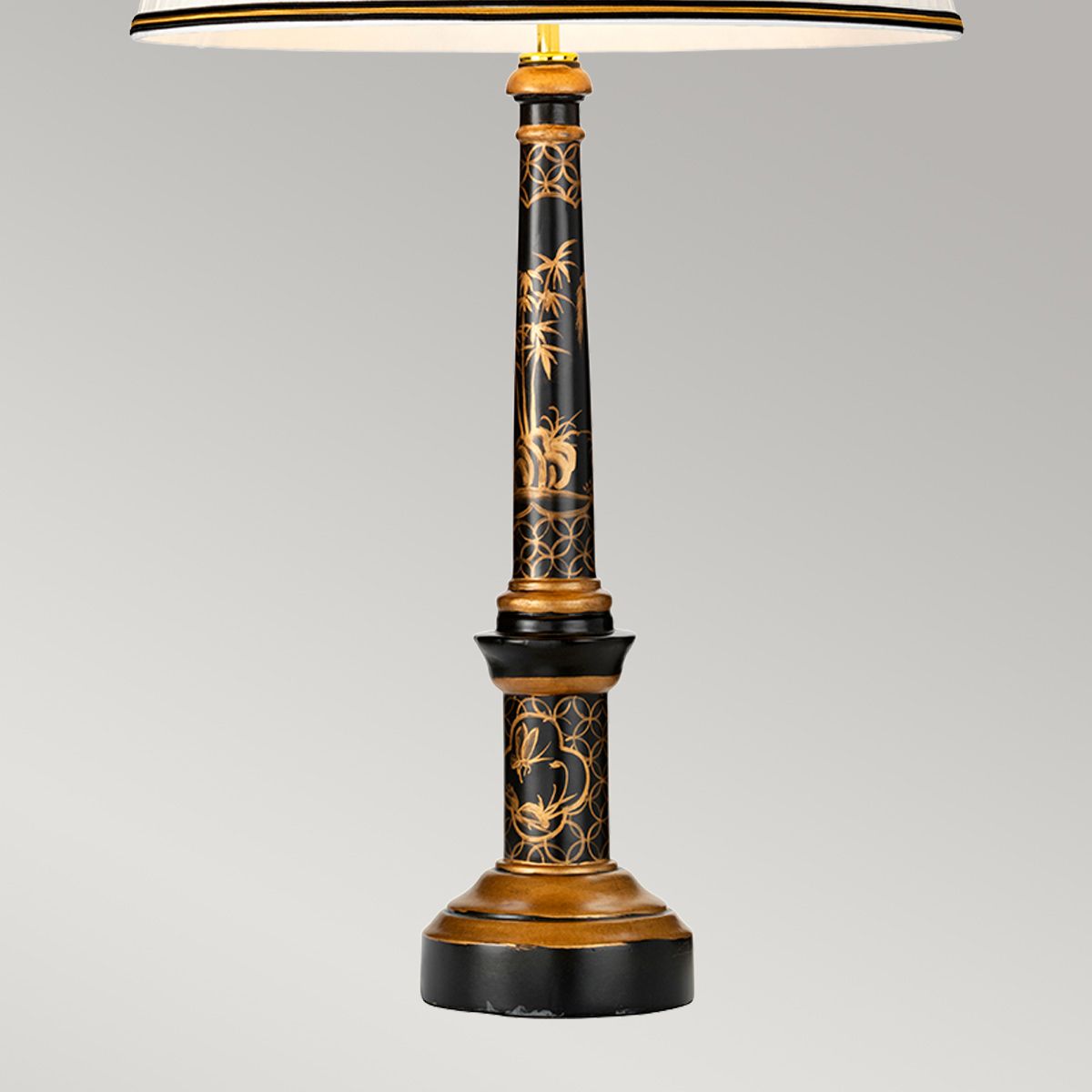 Tischlampe „Strasbourg“ mit 1 Flamme und hohem Empire-Schirm – Schwarz und Gold mit Elfenbein mit Schirm in Schwarz und Gold