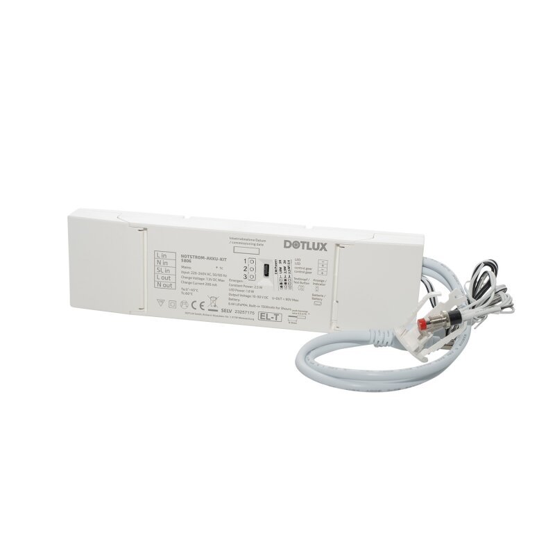 DOTLUX NOTSTROM AKKU - KITexit 1,9W/0,8W Konstanleistung 3/8h für konstantstrombetriebene LED - Leuchten mit ext.Testknopf LifePO4 6.4V mit Selbsttest - Dotlux - 3923 - 2