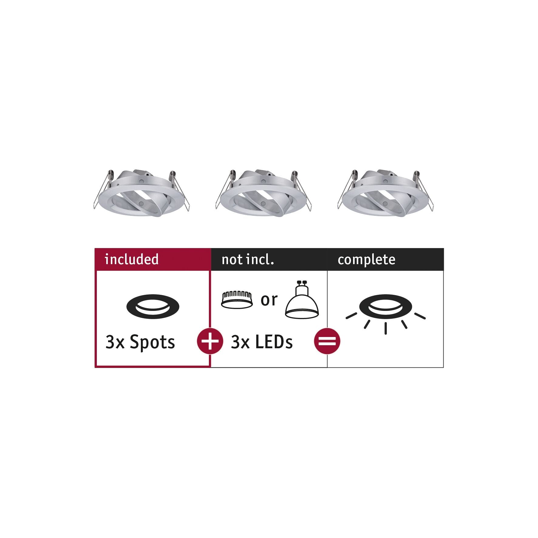 Einbauleuchte Choose Basisset schwenkbar rund 84mm 50° max. 3x10W 230V dimmbar Alu gedreht - Paulmann - 92490