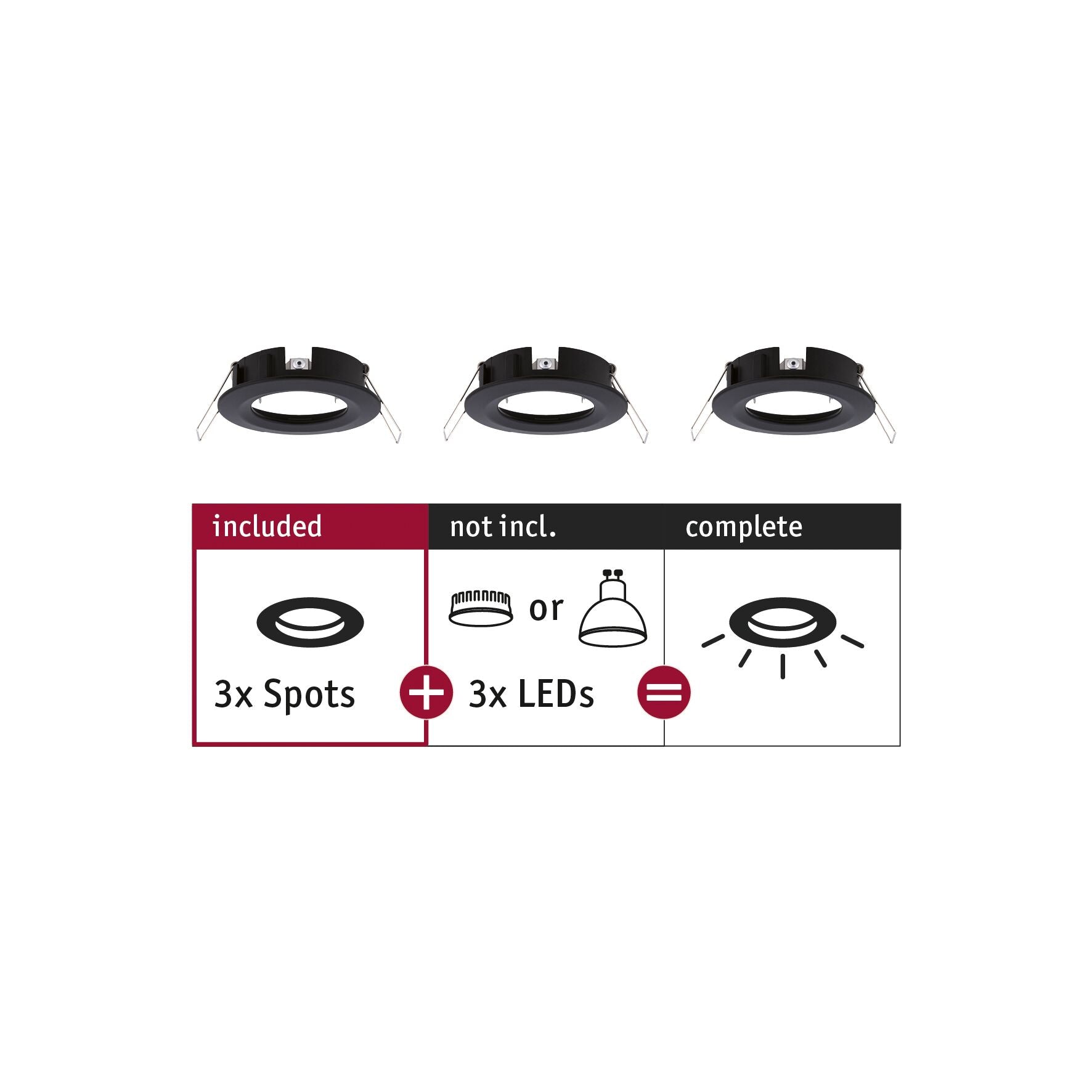 Einbauleuchte Choose Basisset starr IP44 rund 78mm max. 3x10W 230V dimmbar Schwarz matt - Paulmann - 92481