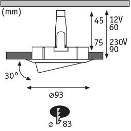 Einbauleuchte Nova Plus schwenkbar IP65 rund 93mm 30° GU5,3 / GU10 max. 35W 230/12V dimmbar Eisen gebürstet - Paulmann - 93662