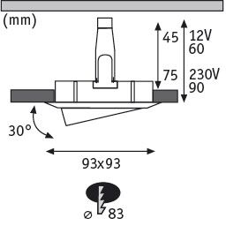 Einbauleuchte Nova Plus schwenkbar IP65 rund 93mm 30° GU5,3 / GU10 max. 35W 230/12V dimmbar Eisen gebürstet - Paulmann - 93662