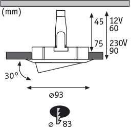 Einbauleuchte Nova Plus schwenkbar IP65 rund 93mm 30° GU5,3 / GU10 max. 35W 230/12V dimmbar Weiß matt - Paulmann - 93661