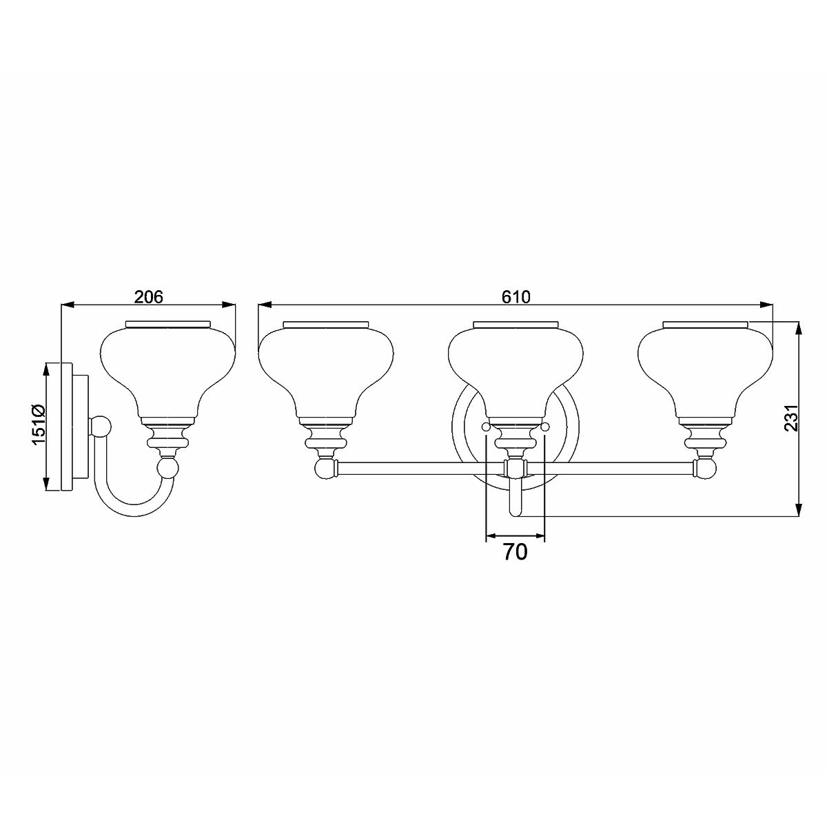 Ainsley 3-flammige Wandleuchte - Poliertes Chrom - Elsteadlighting - leuchtengrosshandel24