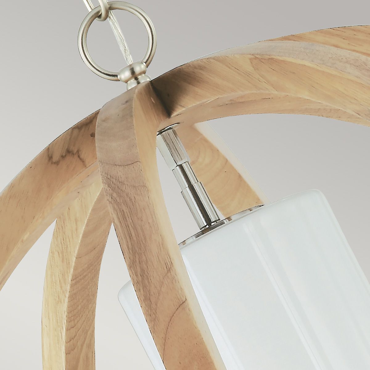 Allier 1-flammige Pendelleuchte, groß, helles Holz/gebürsteter Stahl - Elsteadlighting - leuchtengrosshandel24