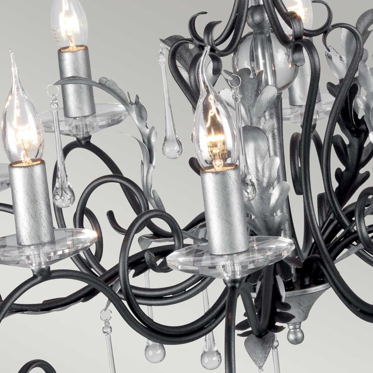 Amarilli Kronleuchter mit 10 Lichtern, Schwarz mit silberner Patina - Elsteadlighting - leuchtengrosshandel24