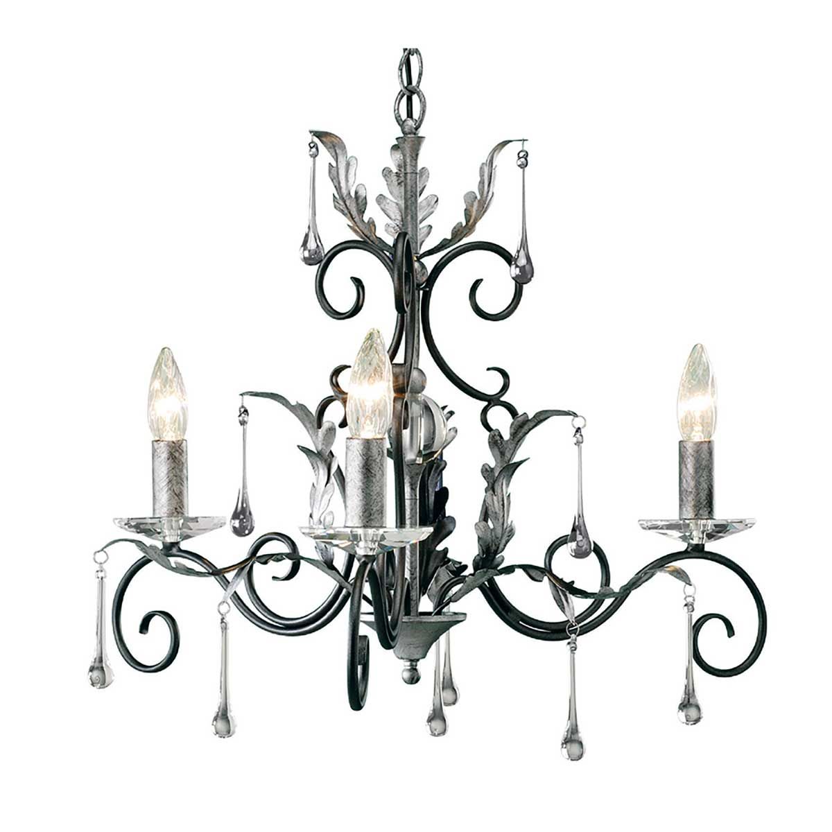 Amarilli Kronleuchter mit 3 Lichtern, Schwarz mit silberner Patina - Elsteadlighting - leuchtengrosshandel24