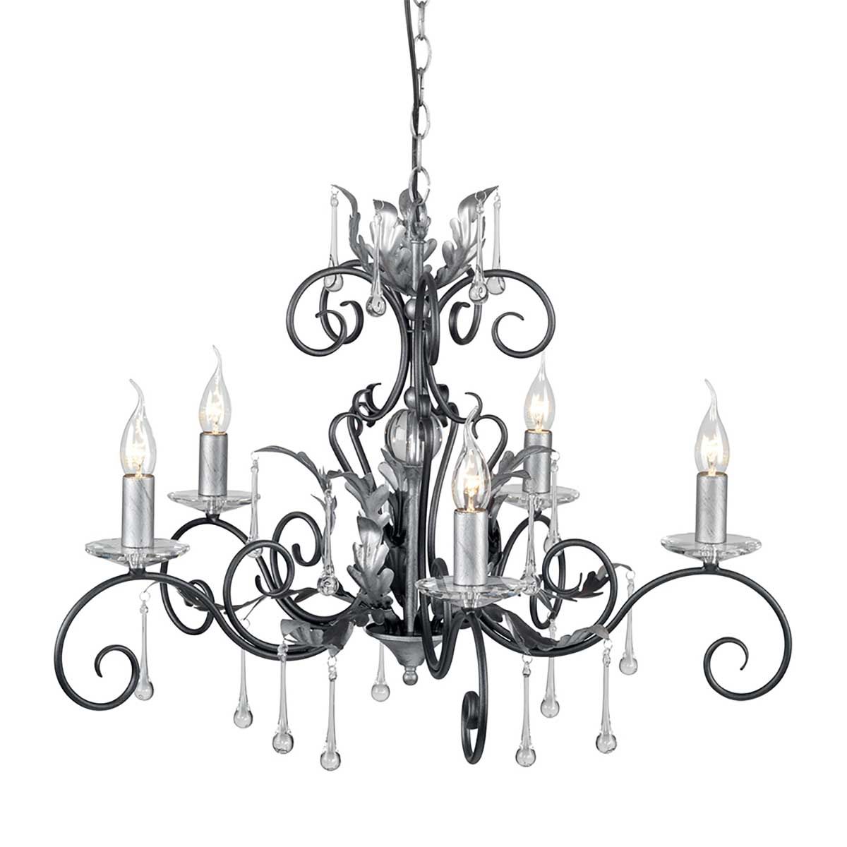 Amarilli Kronleuchter mit 5 Lichtern, Schwarz mit silberner Patina - Elsteadlighting - leuchtengrosshandel24