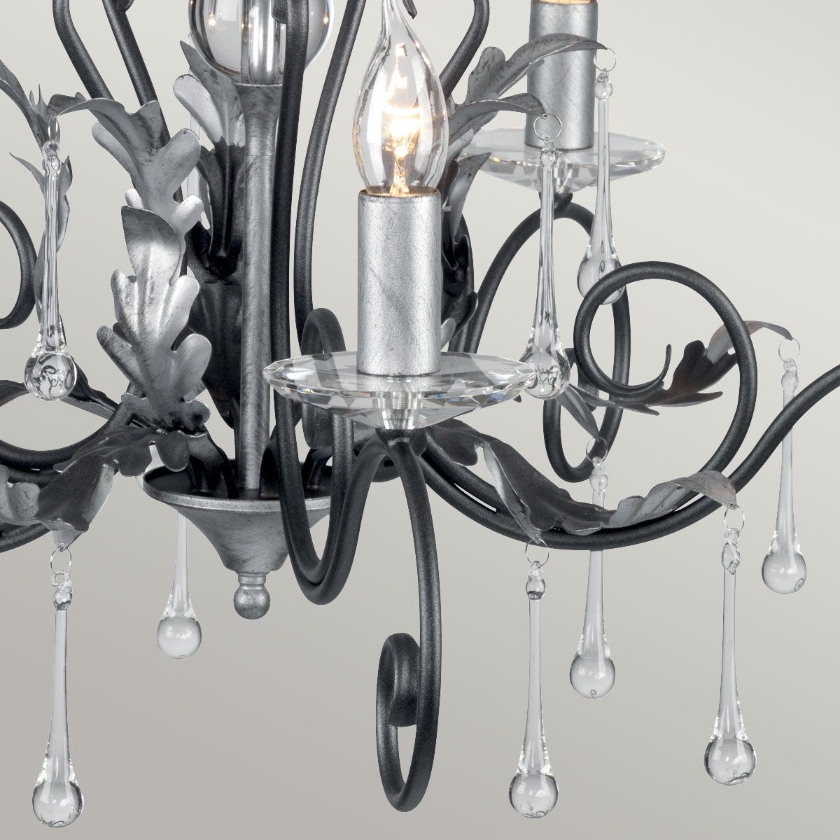 Amarilli Kronleuchter mit 5 Lichtern, Schwarz mit silberner Patina - Elsteadlighting - leuchtengrosshandel24