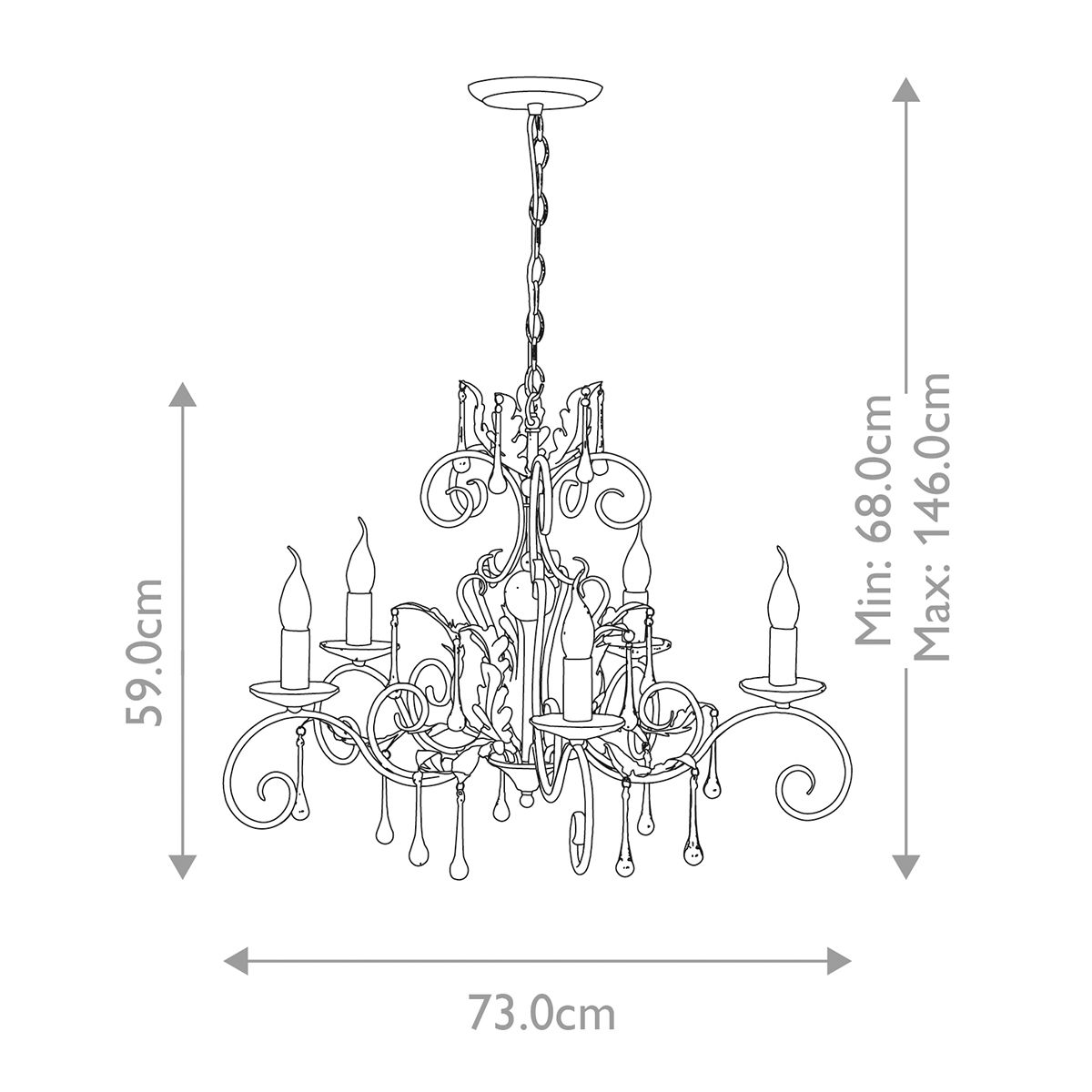 Amarilli Kronleuchter mit 5 Lichtern, Schwarz mit silberner Patina - Elsteadlighting - leuchtengrosshandel24