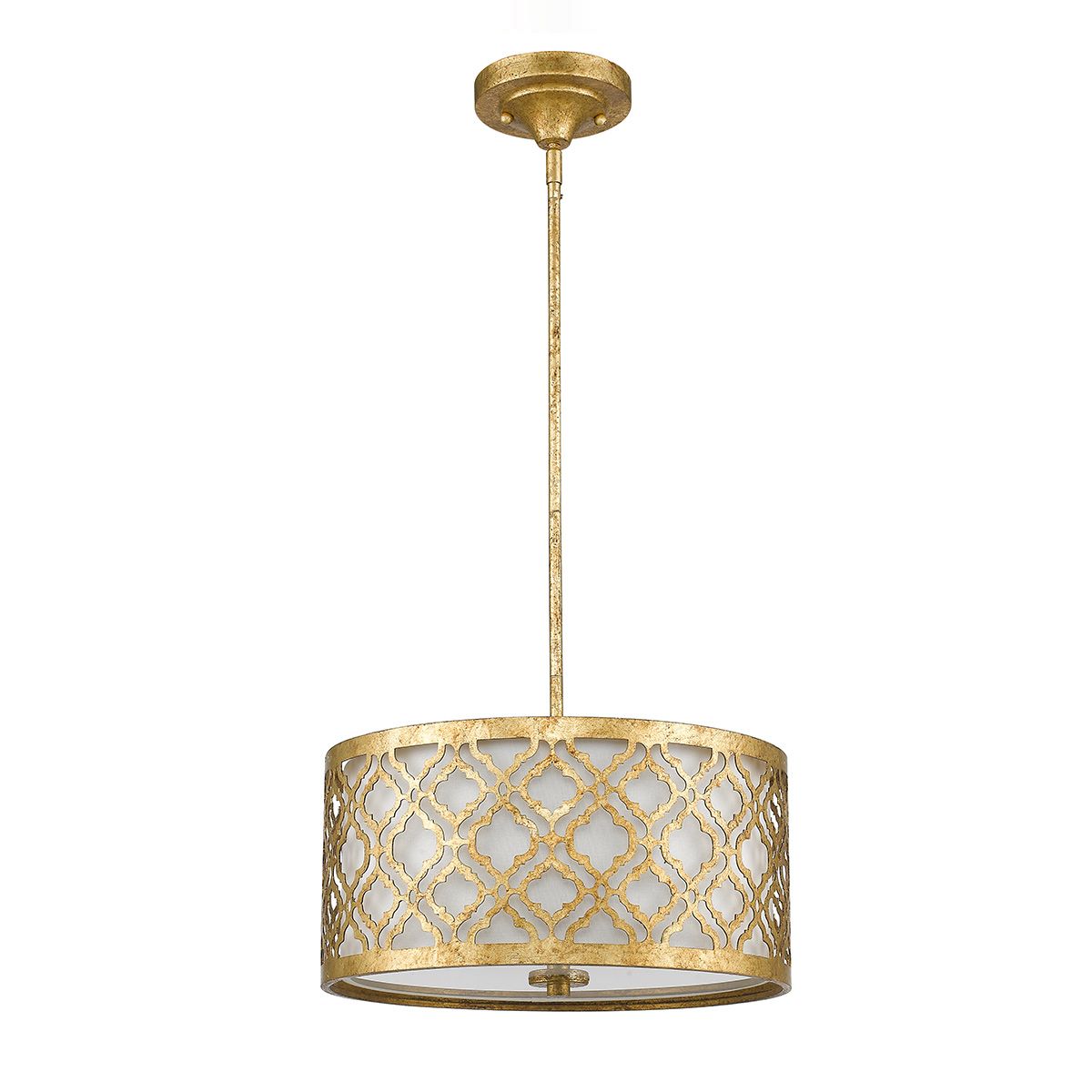 Arabella Pendelleuchte, 2-flammig, mittlerer Durchmesser, Antik-Gold, Elfenbeinfarbener Lampenschirm - Elsteadlighting - leuchtengrosshandel24