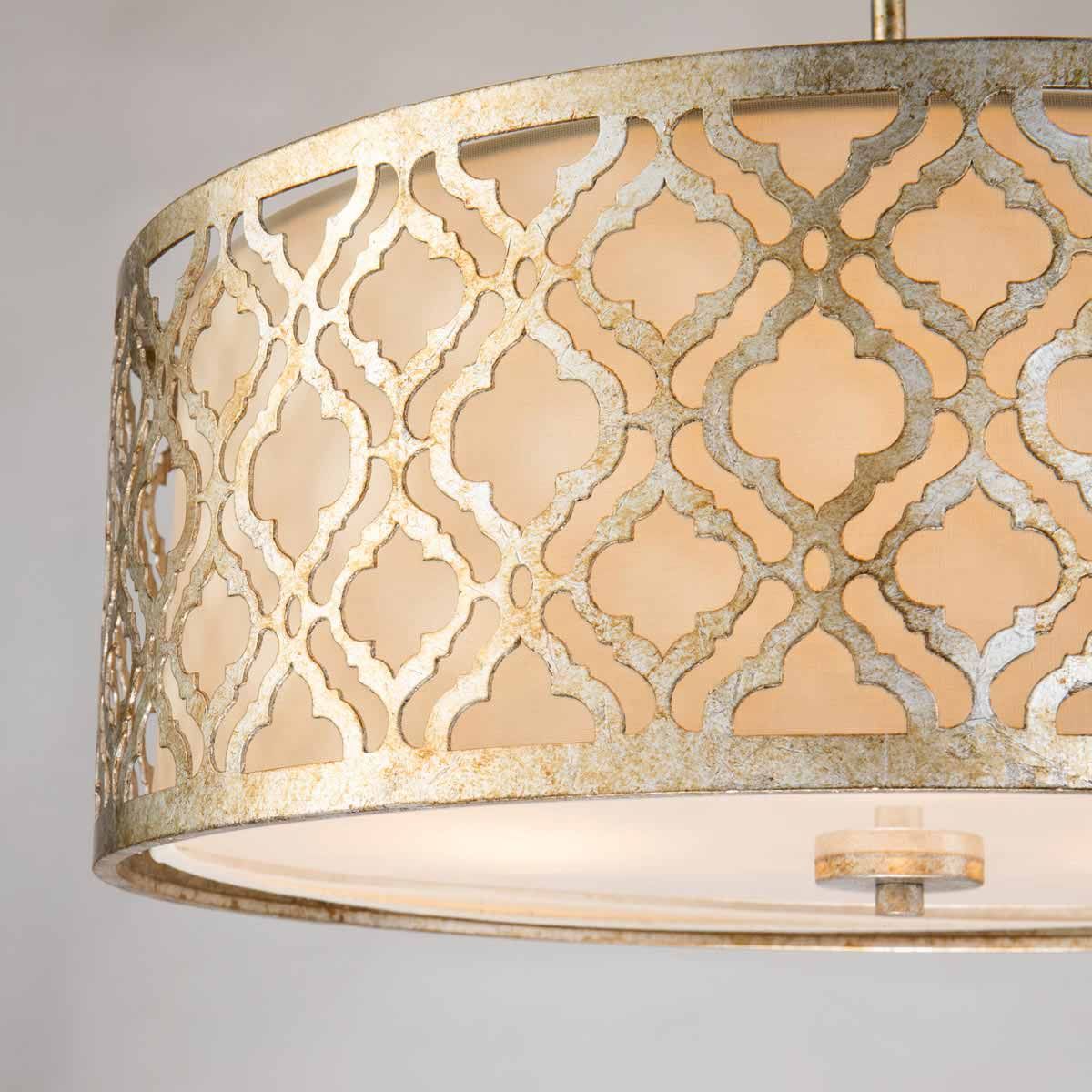 Arabella Pendelleuchte mit 3 Lichtern und Doppelhalterung, groß, Antik-Gold, Lampenschirm Elfenbein - Elsteadlighting - leuchtengrosshandel24