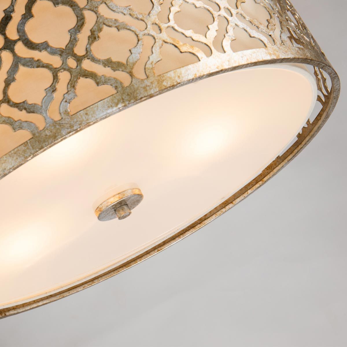 Arabella Pendelleuchte mit 3 Lichtern und Doppelhalterung, groß, Antik-Gold, Lampenschirm Elfenbein - Elsteadlighting - leuchtengrosshandel24