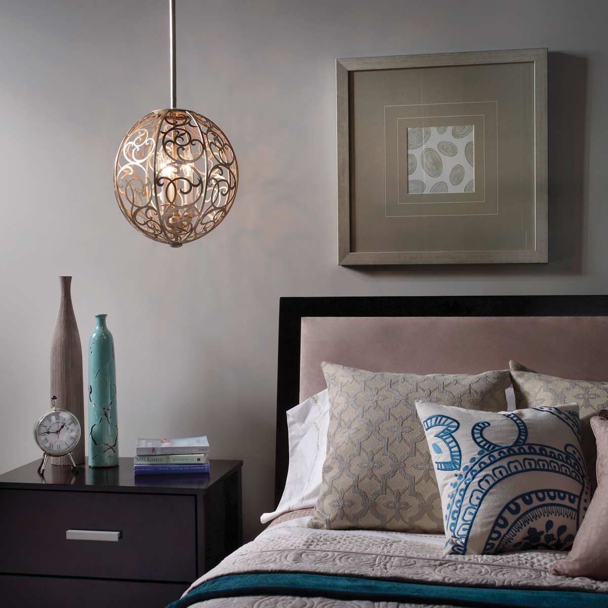 Arabesque Kronleuchter mit 3 Lichtern, Blattsilber-Patina - Elsteadlighting - leuchtengrosshandel24