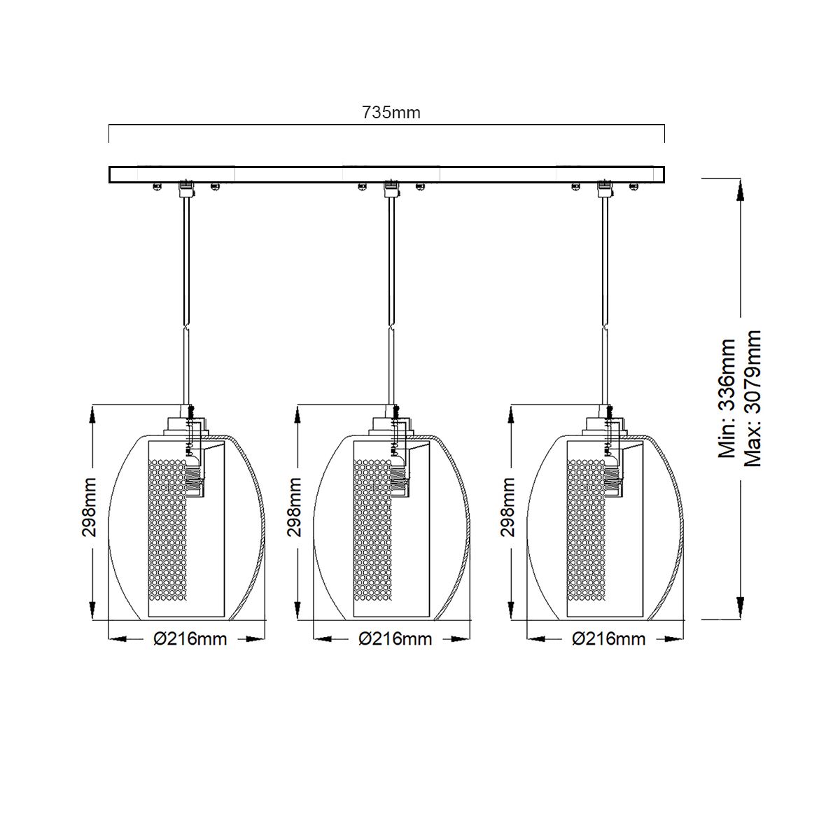 Asher 3-flammige Pendelleuchte, rechteckig, Antikzinn - Elsteadlighting - leuchtengrosshandel24