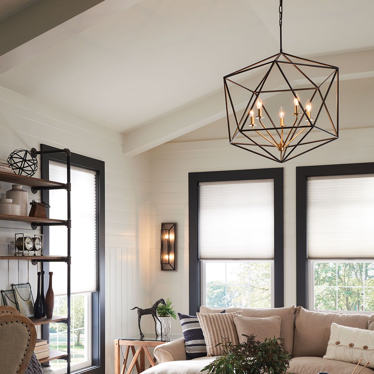 Astrid 5-flammiger Pendelleuchter - Mattbronze und Deluxe-Gold - Elsteadlighting - leuchtengrosshandel24