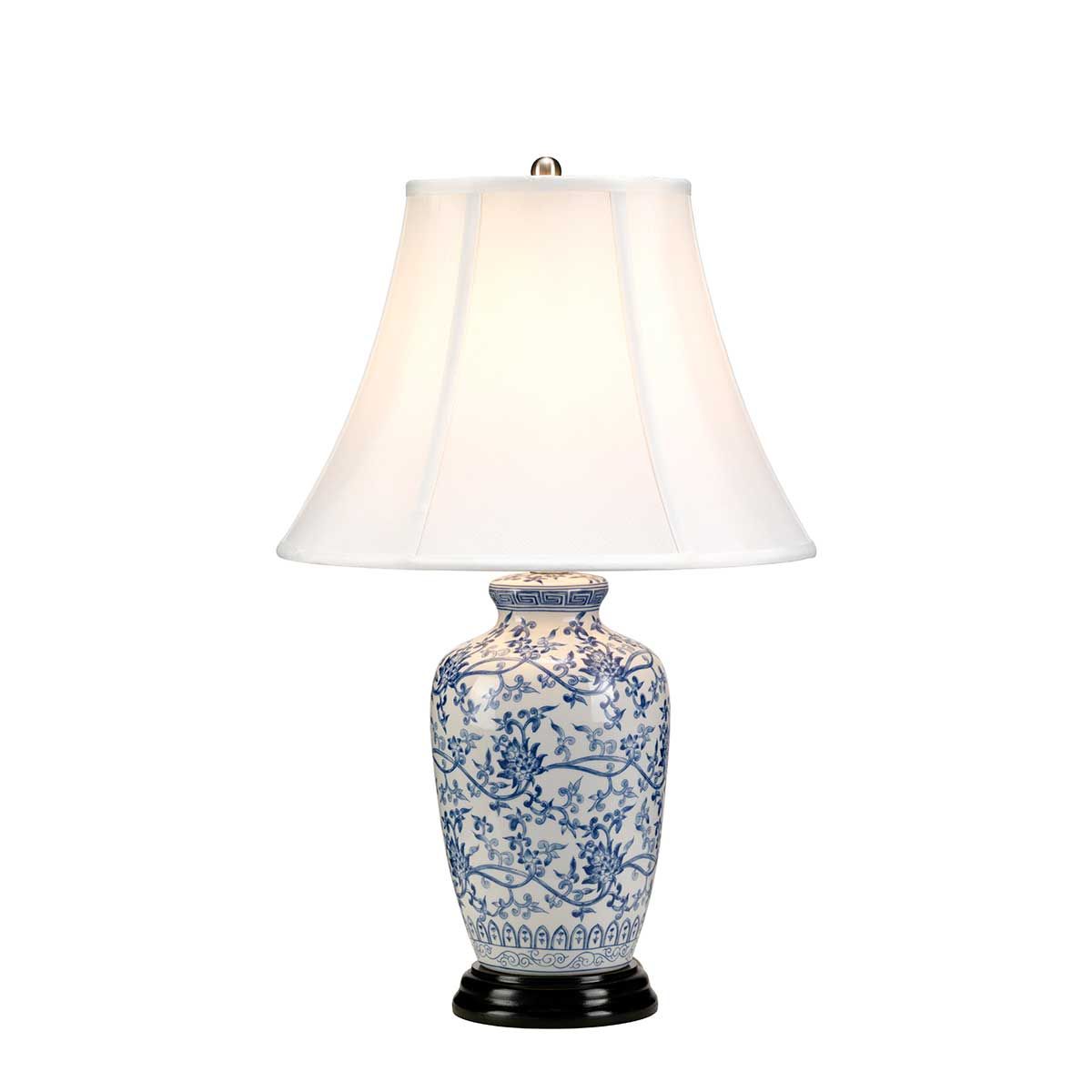 Blue Ginger Jar Tischlampe mit 1 Licht, Blau und Weiß mit weißem Schirm - Elsteadlighting - leuchtengrosshandel24