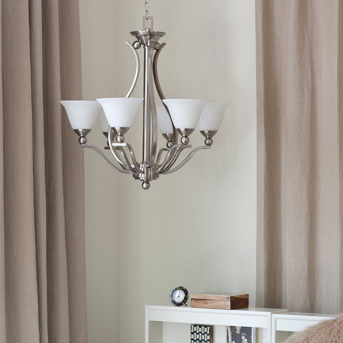 Bolla Kronleuchter mit 5 Lichtern, gebürstetes Nickel - Elsteadlighting - leuchtengrosshandel24