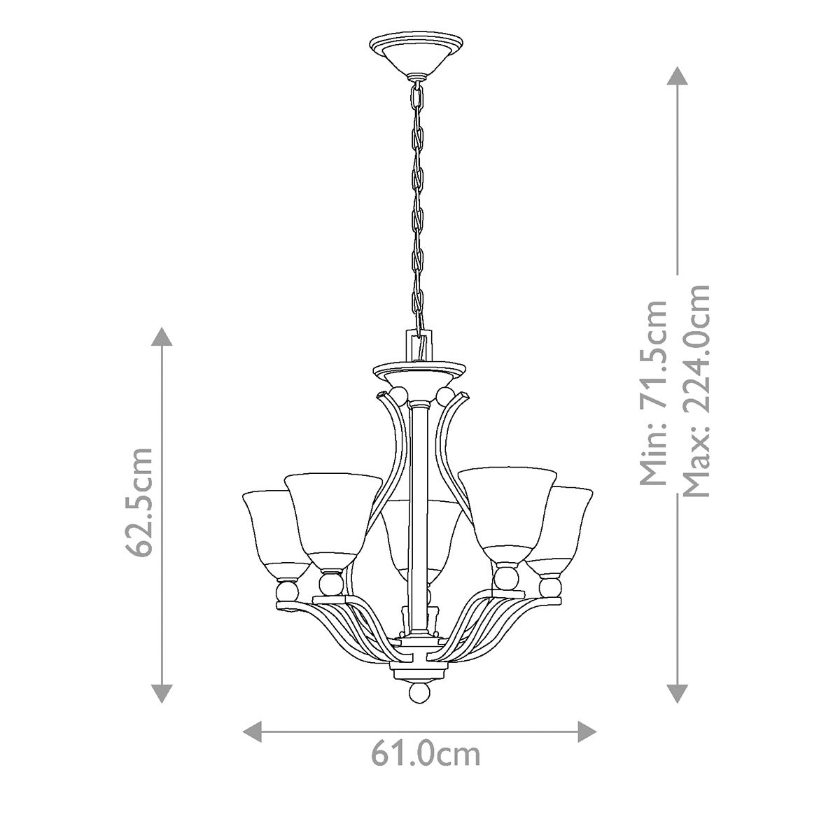 Bolla Kronleuchter mit 5 Lichtern, gebürstetes Nickel - Elsteadlighting - leuchtengrosshandel24