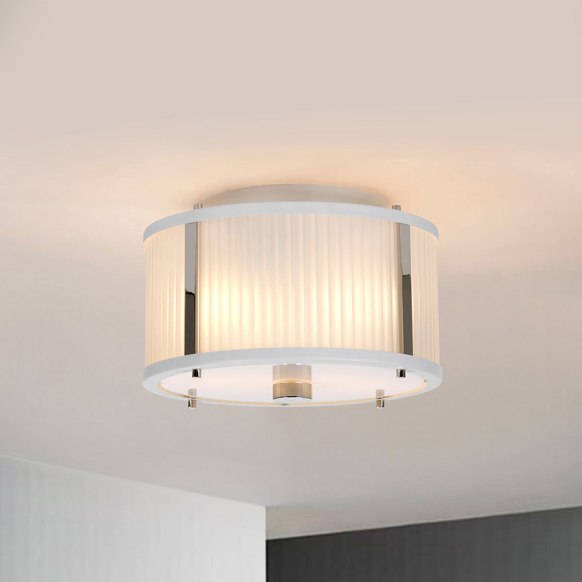 Corona Pendelleuchte mit 2 Lichtern, Weiß satiniert/ Nickel poliert - Elsteadlighting - leuchtengrosshandel24