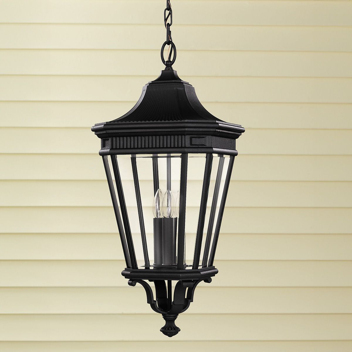 Cotswold Lane Kettenlaterne, groß, 3 Lichter, Schwarz - Elsteadlighting - FE - COTSLN8 - L - BK