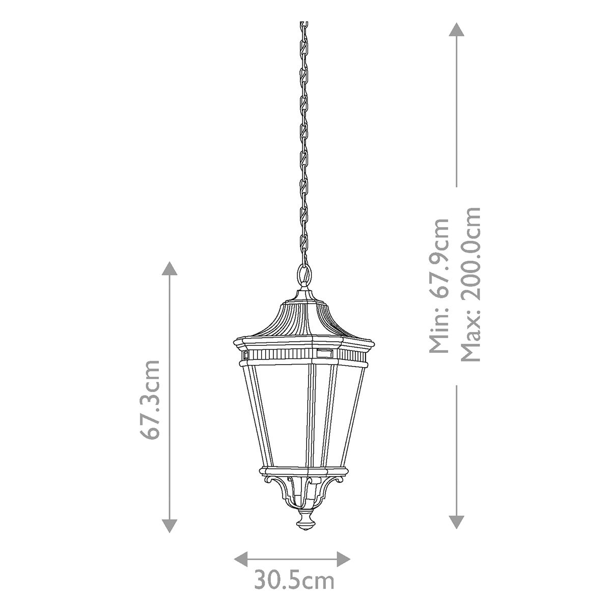 Cotswold Lane Kettenlaterne, groß, 3 Lichter, Schwarz - Elsteadlighting - FE - COTSLN8 - L - BK