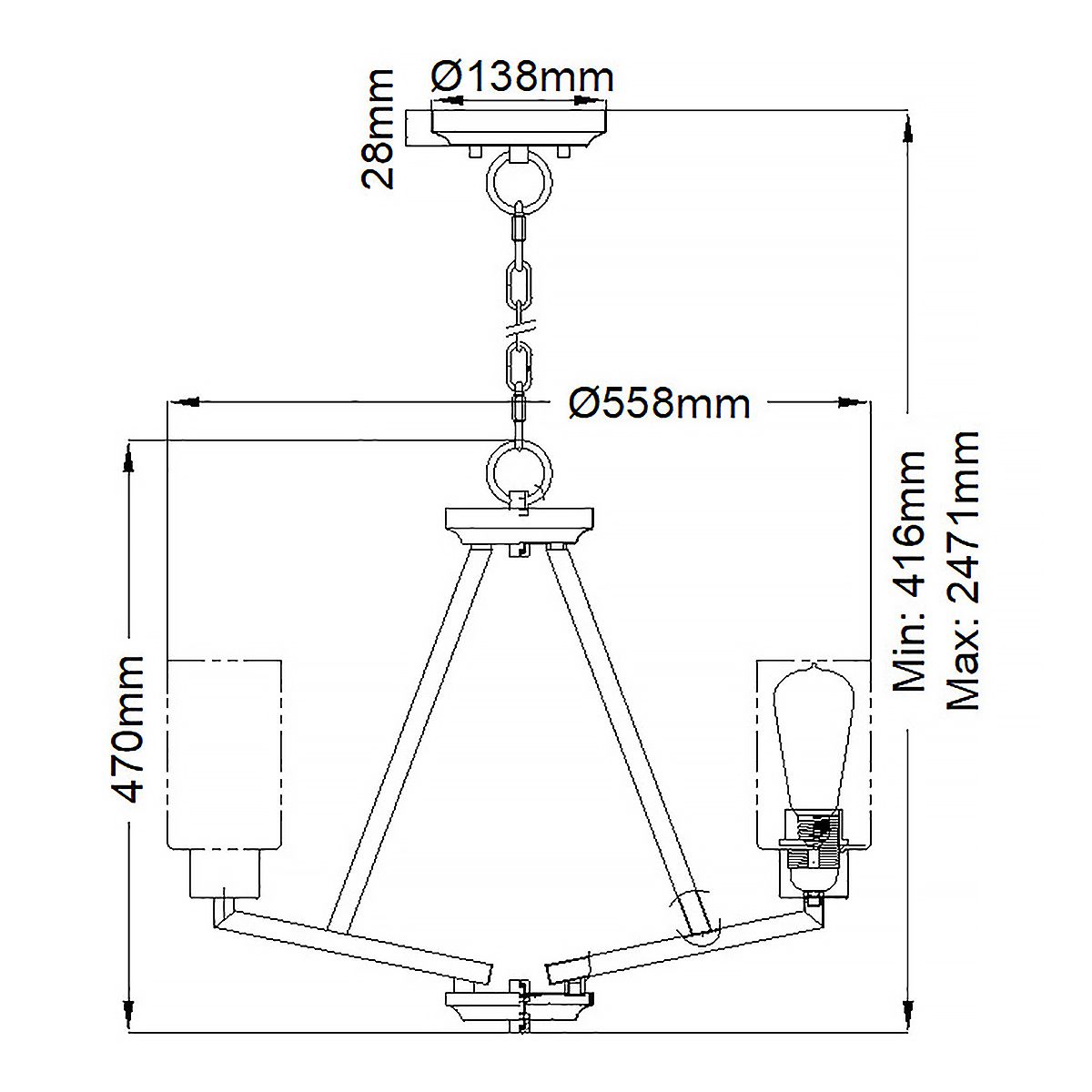 Deryn Kronleuchter mit 3 Lichtern, Naturmessing - Elsteadlighting - leuchtengrosshandel24