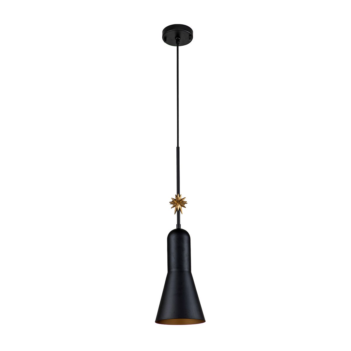 Etoile 1lt Medium Pendelleuchte - Mattschwarz und Blattgold - Elsteadlighting - leuchtengrosshandel24