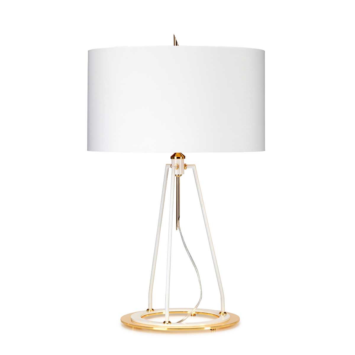 Ferrara Tischlampe - Weiß poliertes Gold mit weißem Schirm und metallischem Goldfutter - Elsteadlighting - leuchtengrosshandel24