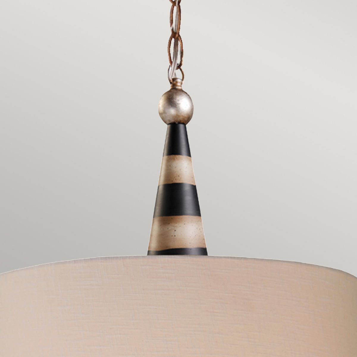 Flambeau Pendelleuchte mit 2 Lichtern - Schwarz, Creme und Blattgold, mit taupefarbenem Leinenschirm - Elsteadlighting - leuchtengrosshandel24