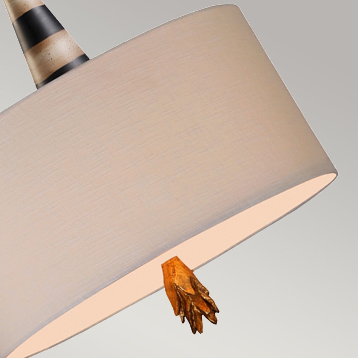 Flambeau Pendelleuchte mit 2 Lichtern - Schwarz, Creme und Blattgold, mit taupefarbenem Leinenschirm - Elsteadlighting - leuchtengrosshandel24
