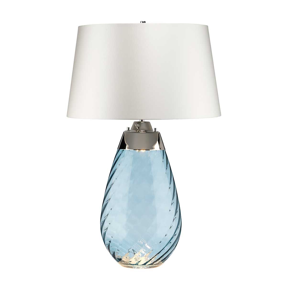 Große blaue Tischlampe Lena mit 2 Lichtern und cremefarbenem Schirm - Blau getöntes Glas / cremefarbener Schirm - Elsteadlighting - leuchtengrosshandel24