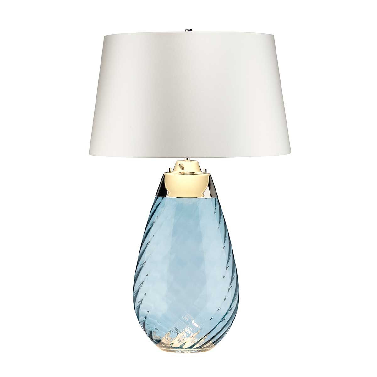 Große blaue Tischlampe Lena mit 2 Lichtern und cremefarbenem Schirm - Blau getöntes Glas / cremefarbener Schirm - Elsteadlighting - leuchtengrosshandel24