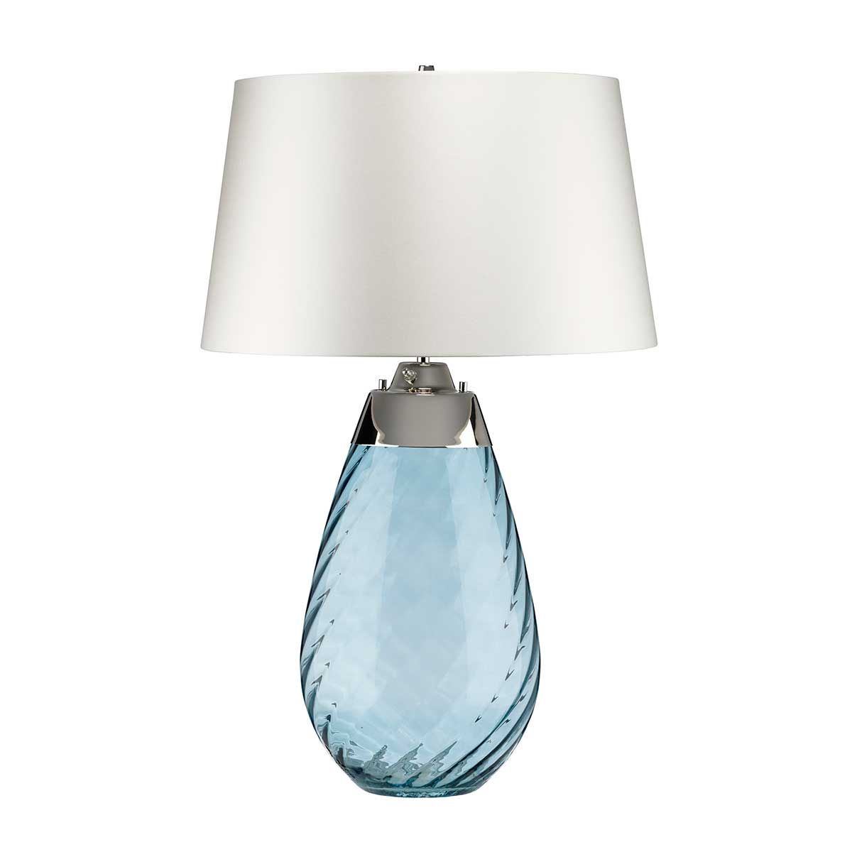 Große blaue Tischlampe Lena mit 2 Lichtern und cremefarbenem Schirm - Blau getöntes Glas / cremefarbener Schirm - Elsteadlighting - leuchtengrosshandel24