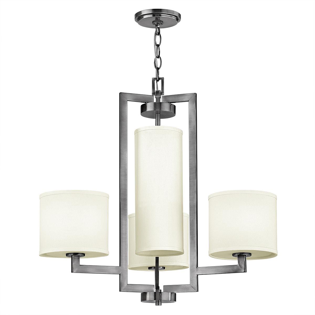 Hampton Kronleuchter mit 4 Lichtern, Antik-Nickel, Schirme in Elfenbein - Elsteadlighting - leuchtengrosshandel24
