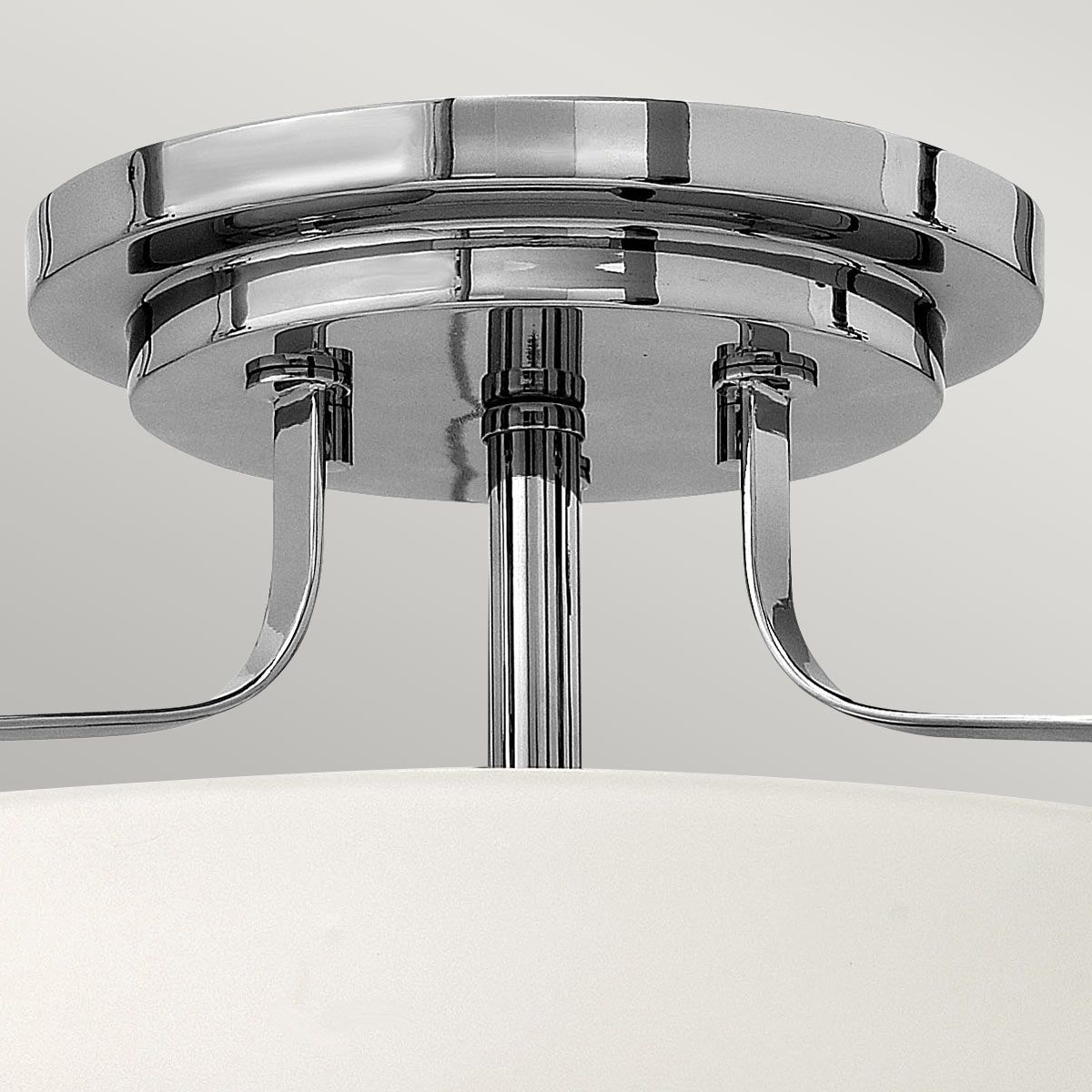 Harper 3-flammige kleine Deckenleuchte, halbbündig, poliertes Chrom, Stahl, geätztes Opalglas - Elsteadlighting - leuchtengrosshandel24