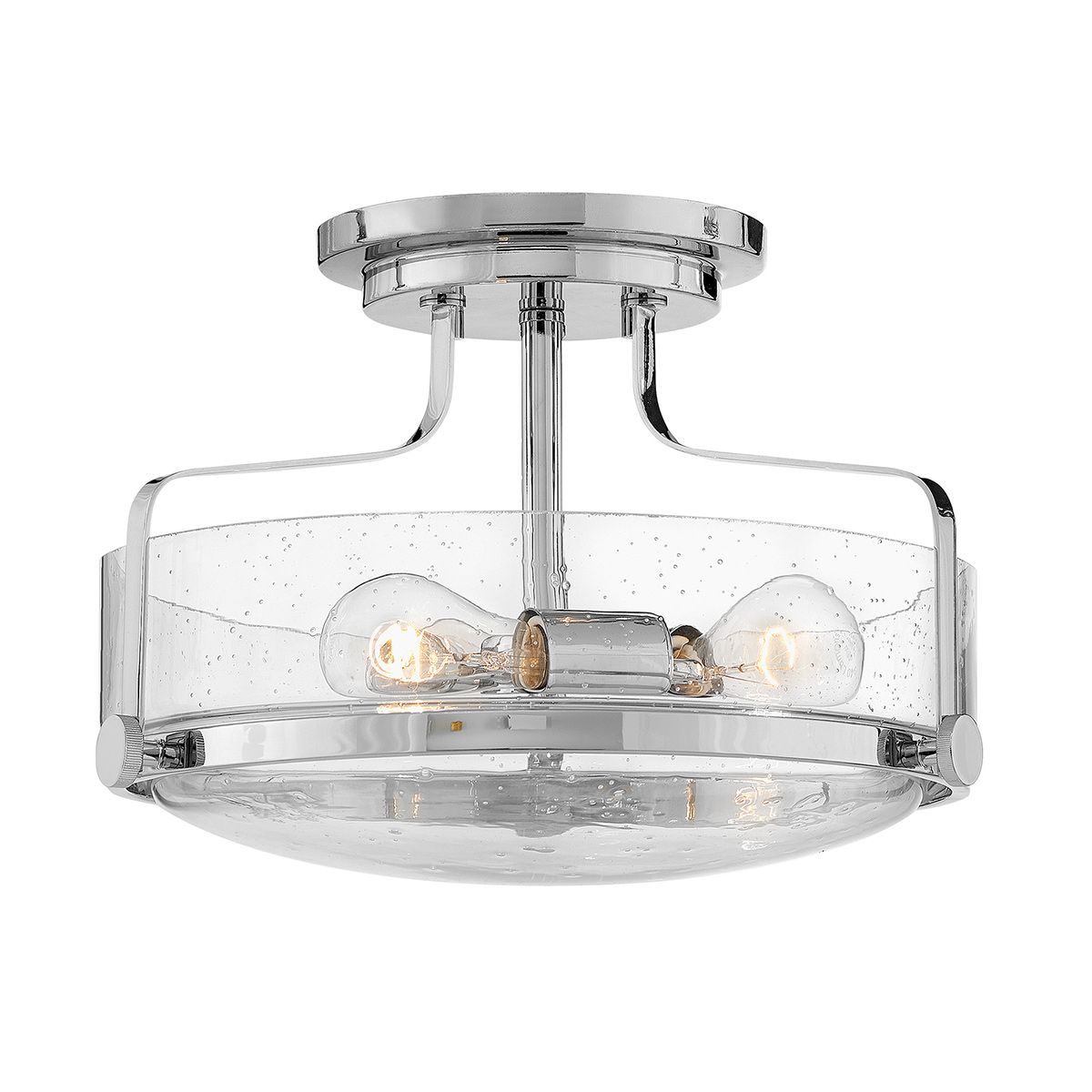 Harper 3-flammige kleine Deckenleuchte, halbbündig, poliertes Chrom, Stahl, klares Saatglas - Elsteadlighting - leuchtengrosshandel24
