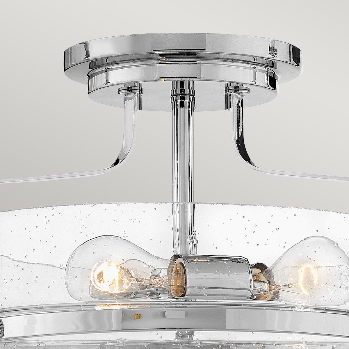 Harper 3-flammige kleine Deckenleuchte, halbbündig, poliertes Chrom, Stahl, klares Saatglas - Elsteadlighting - leuchtengrosshandel24