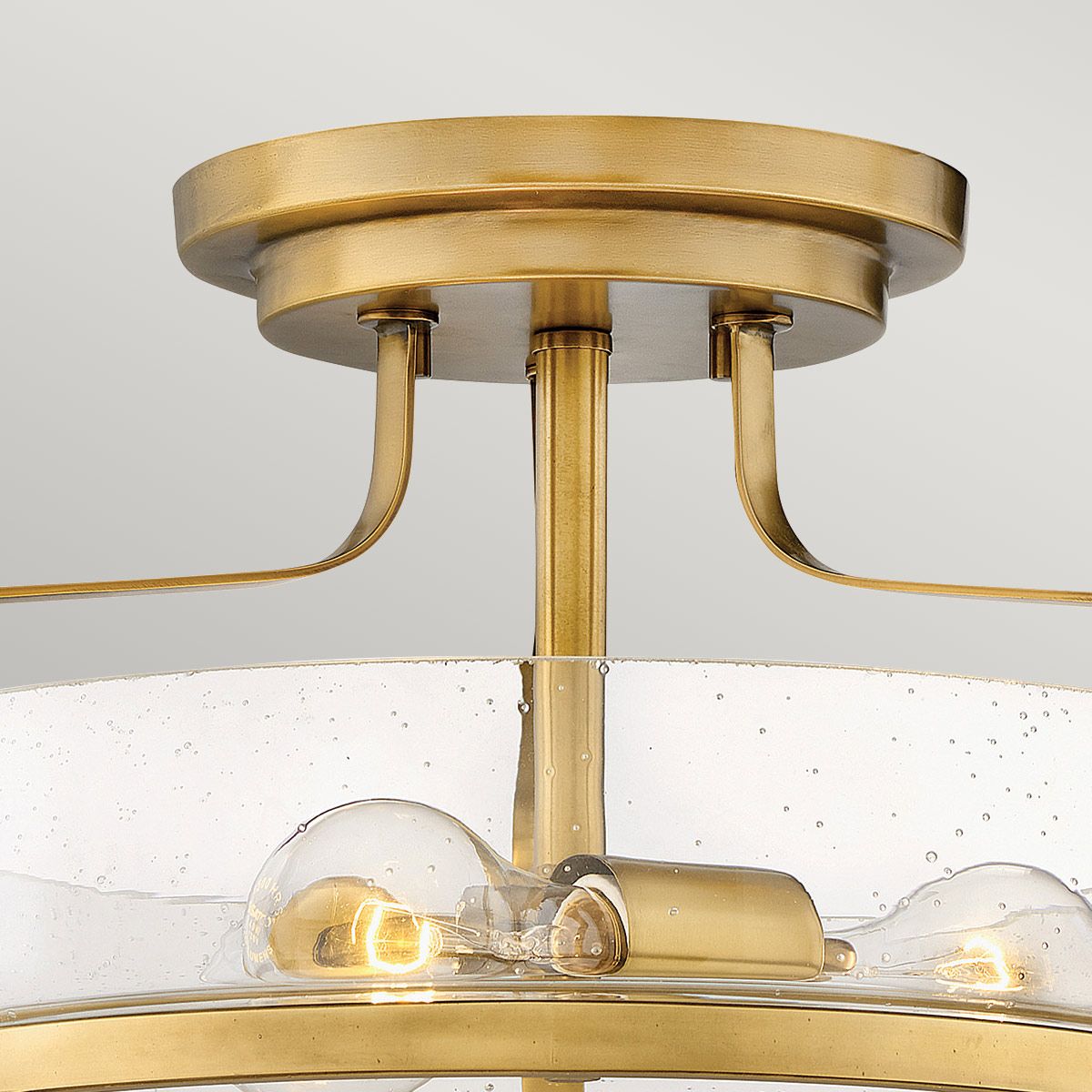 Harper 3-flammige kleine Deckenleuchte mit Halbeinbau - Heritage Messing, Stahl, klares Saatglas - Elsteadlighting - leuchtengrosshandel24