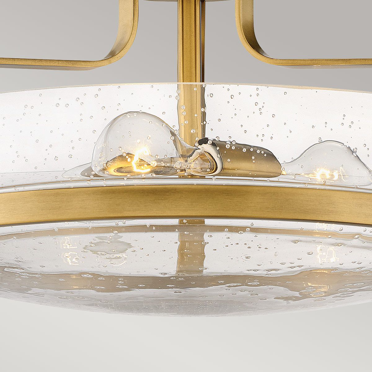 Harper 3-flammige, mittelgroße Halbdeckenleuchte - Heritage Messing, Stahl, klares Saatglas - Elsteadlighting - leuchtengrosshandel24