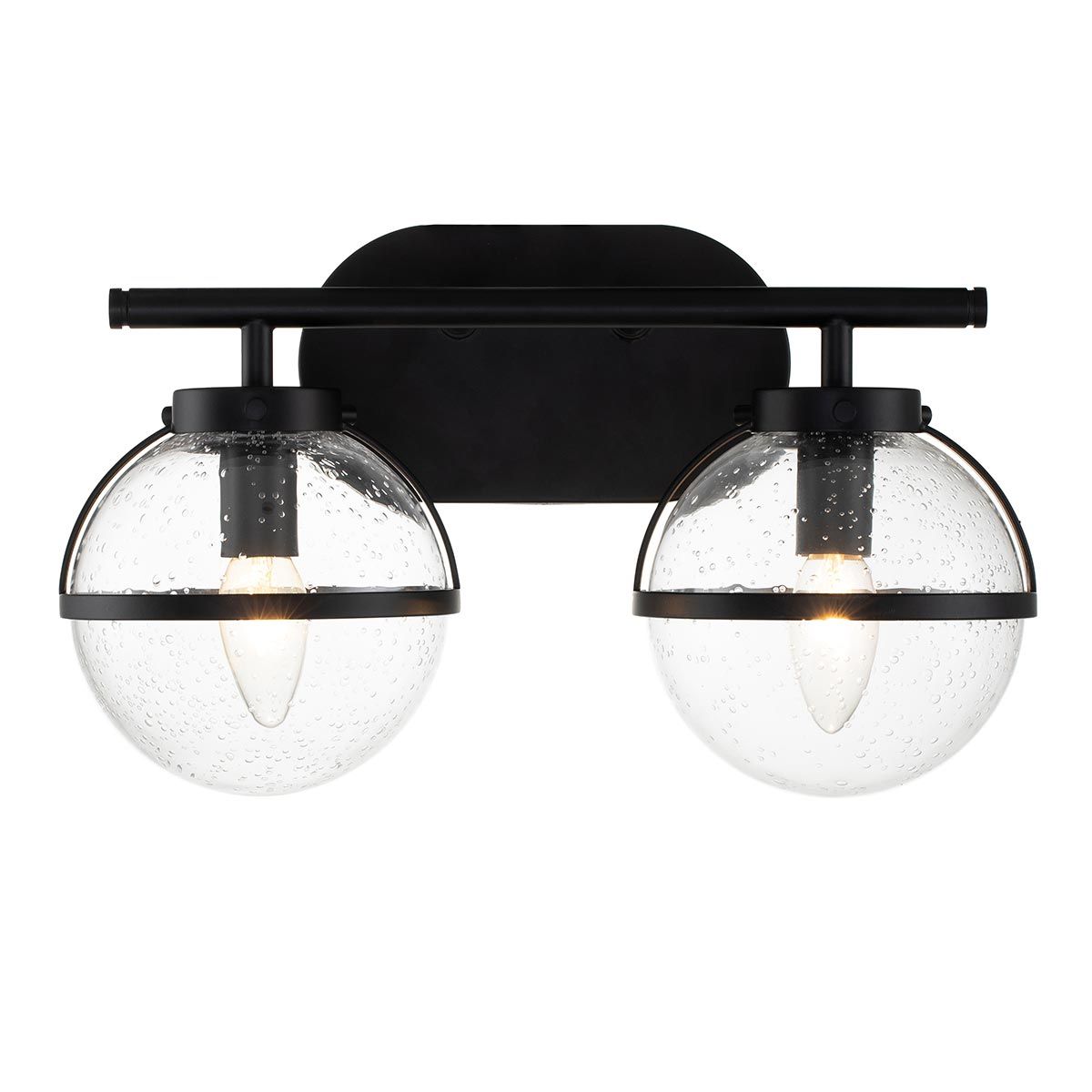 Hollis 2-flammige Wandleuchte - Schwarz, Stahl, klares Saatglas - Elsteadlighting - leuchtengrosshandel24