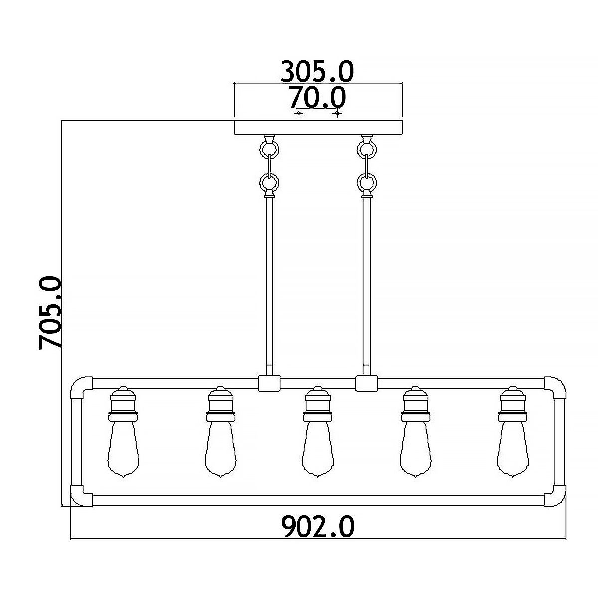 Imahn 5-flammiger linearer Kronleuchter - Schwarz und Naturmessing - Elsteadlighting - leuchtengrosshandel24