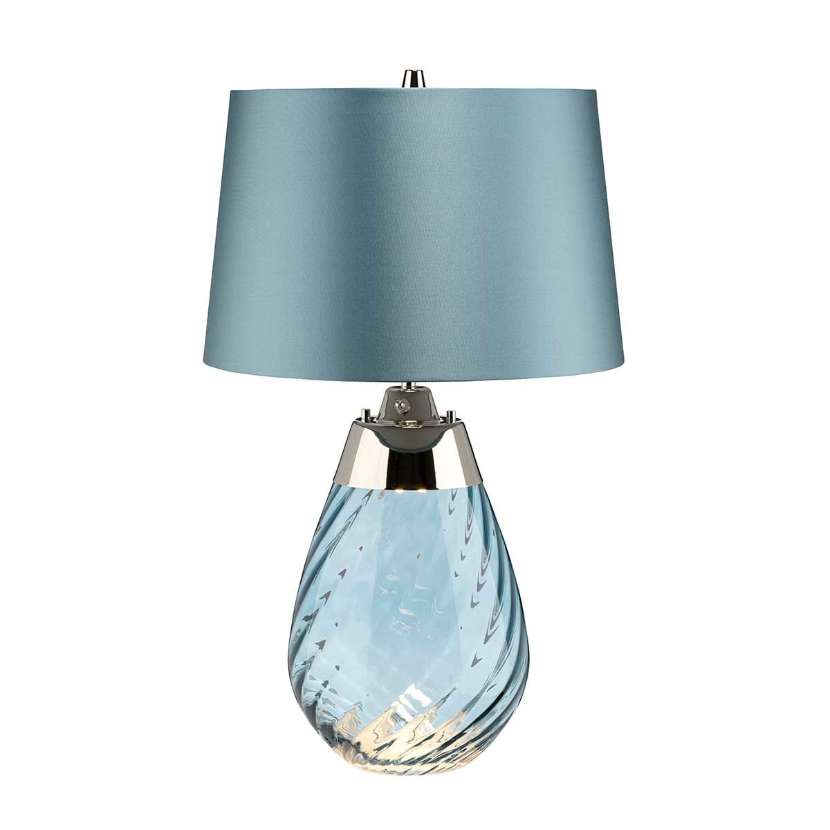 Small blue table lamp Lena with 2 lights, blue tinted glass, lampshade