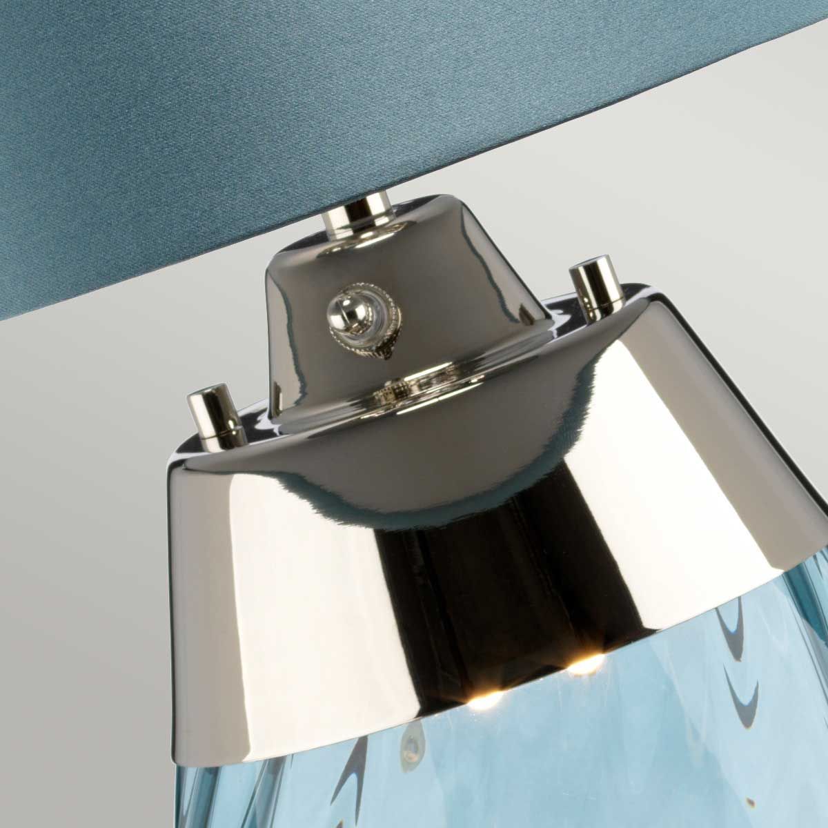 Kleine blaue Tischlampe Lena mit 2 Lichtern, blau getöntes Glas, Lampenschirm in Entenblau - Elsteadlighting - leuchtengrosshandel24